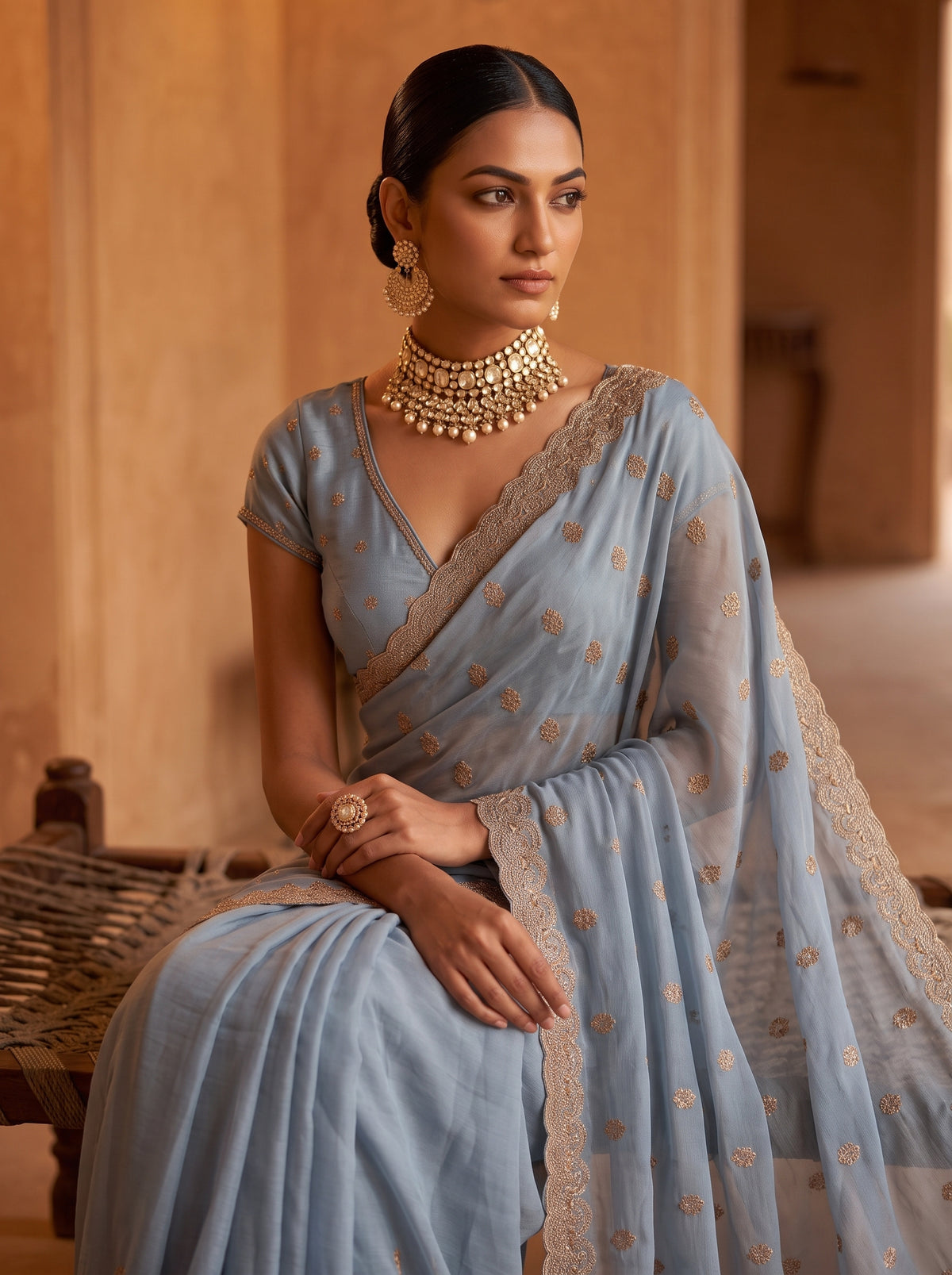 MIMOSA Ananda Banarasi Chiffon Saree — pose 10 styling detail