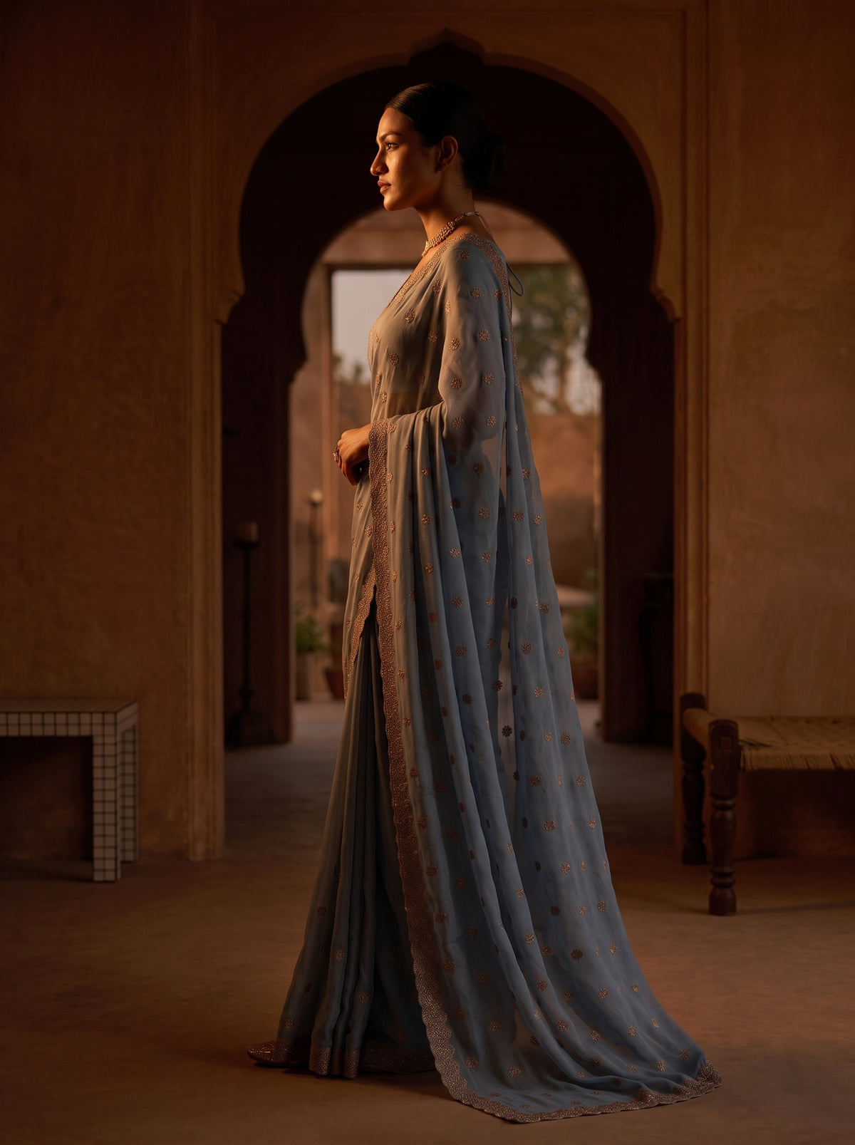 MIMOSA Ananda Banarasi Chiffon Saree — pose 3 styling detail