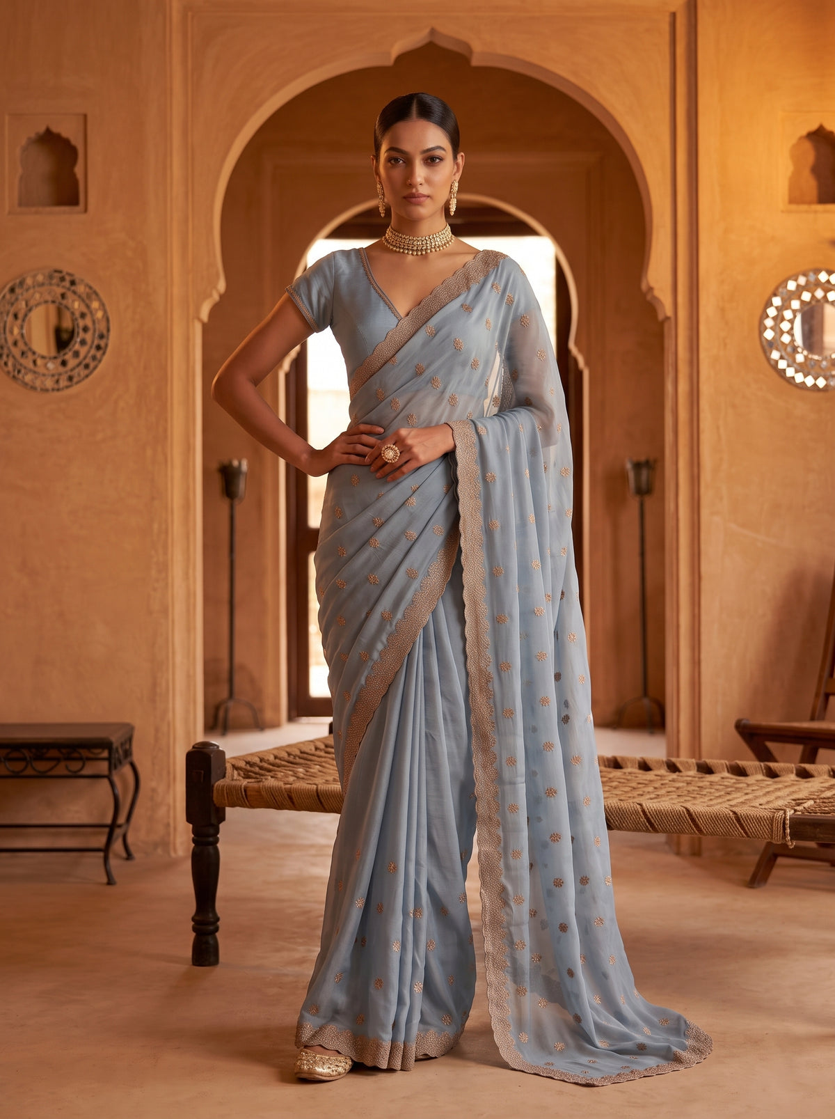 MIMOSA Ananda Banarasi Chiffon Saree — pose 4 styling detail