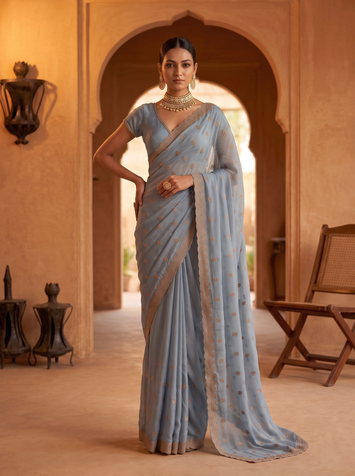 MIMOSA Ananda Banarasi Chiffon Saree — pose 5 styling detail