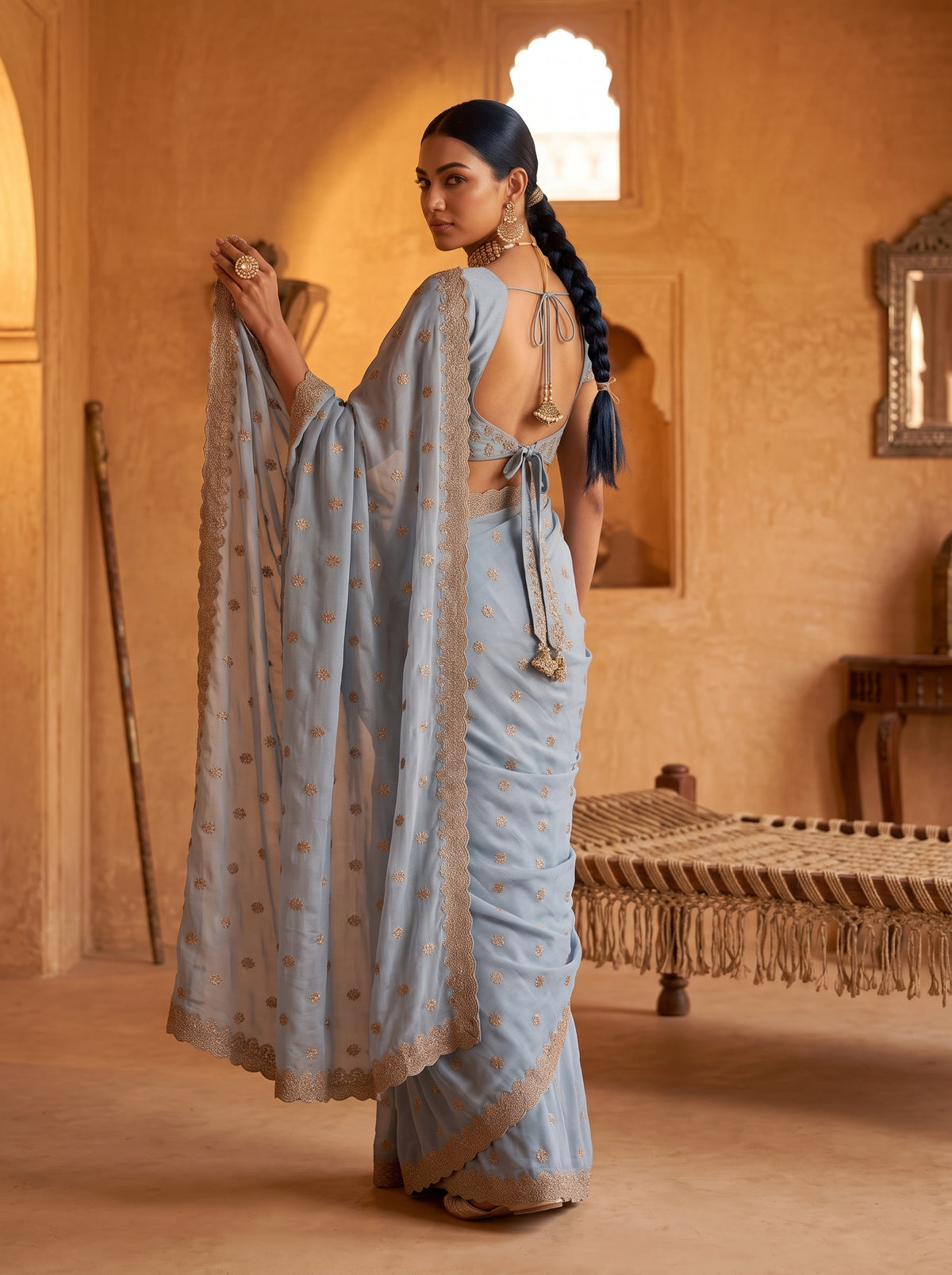 MIMOSA Ananda Banarasi Chiffon Saree — pose 7 styling detail