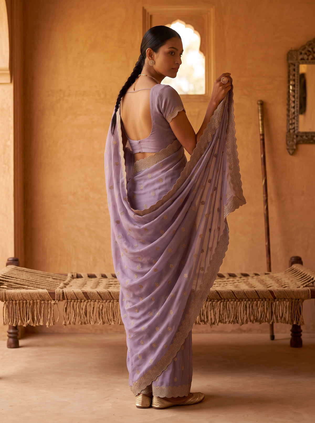 MIMOSA Lavender Banarasi Chiffon Saree — pose 7 styling detail