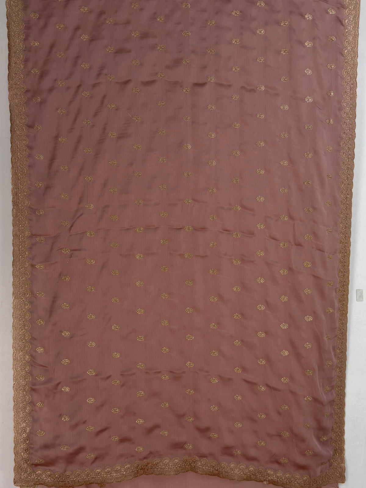 MIMOSA Peach Banarasi Chiffon Saree — pallu and zari work detail
