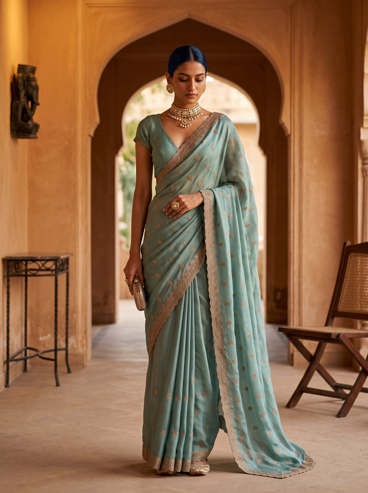 MIMOSA Rama Banarasi Chiffon Saree — Saree Shot
