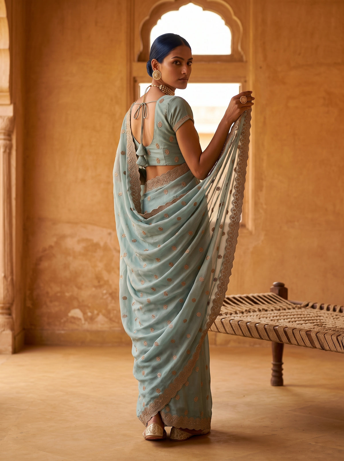 MIMOSA Rama Banarasi Chiffon Saree — pose 7 styling detail