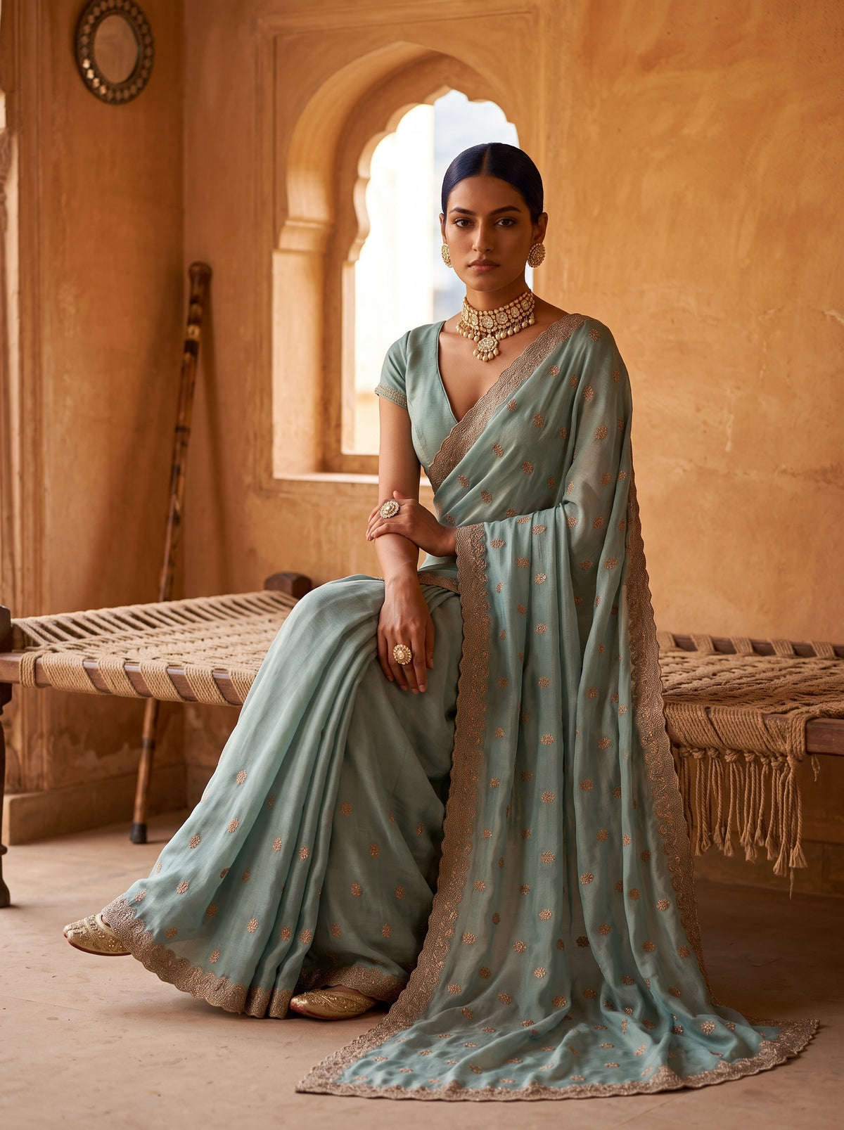 MIMOSA Rama Banarasi Chiffon Saree — pose 8 styling detail