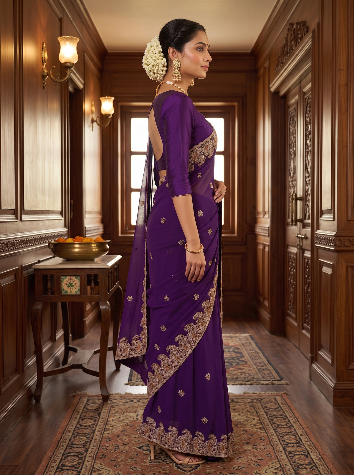 MIMOSA Purple Banarasi Saree — pose 3 styling detail