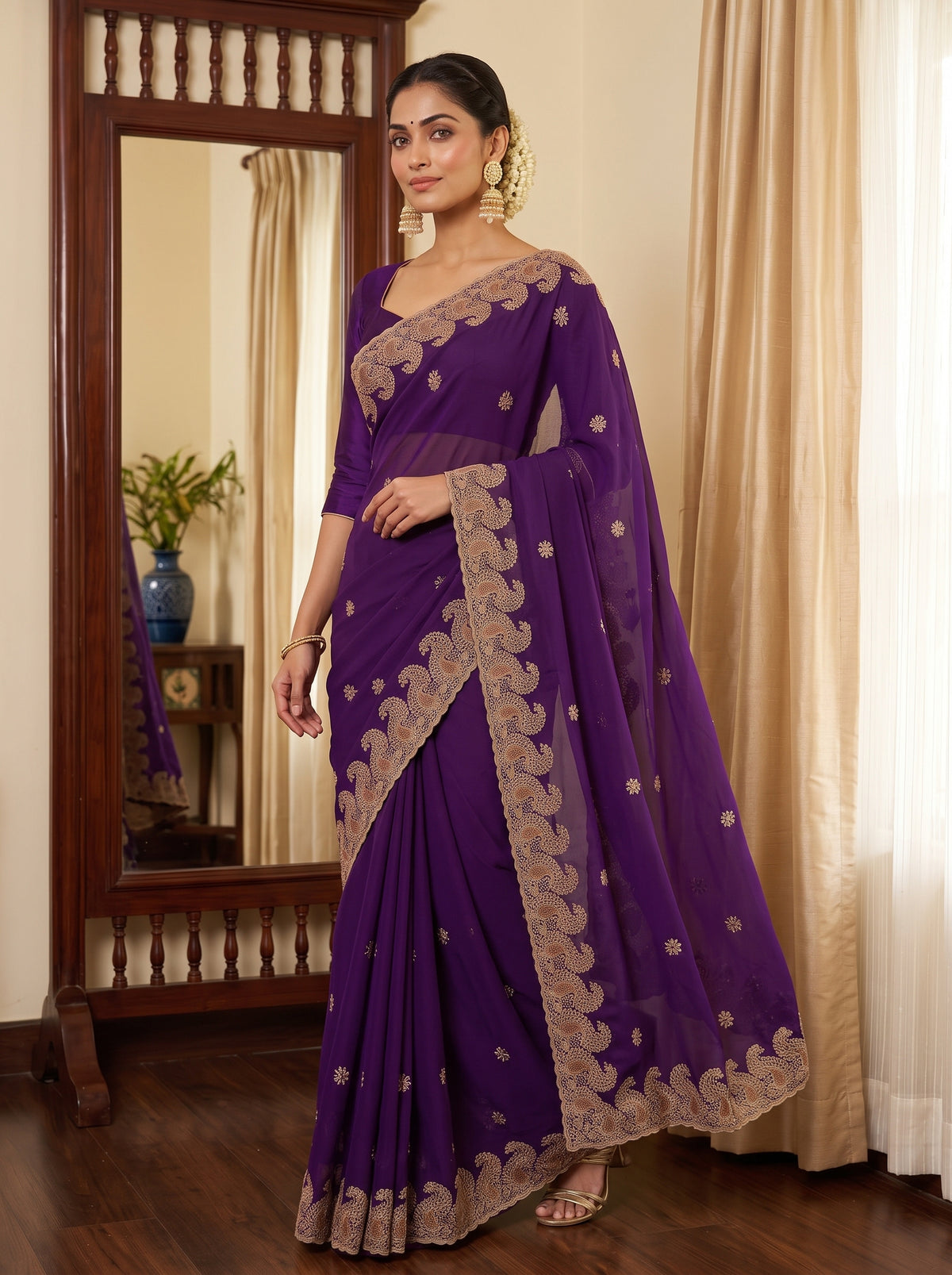 MIMOSA Purple Banarasi Saree — pose 5 styling detail