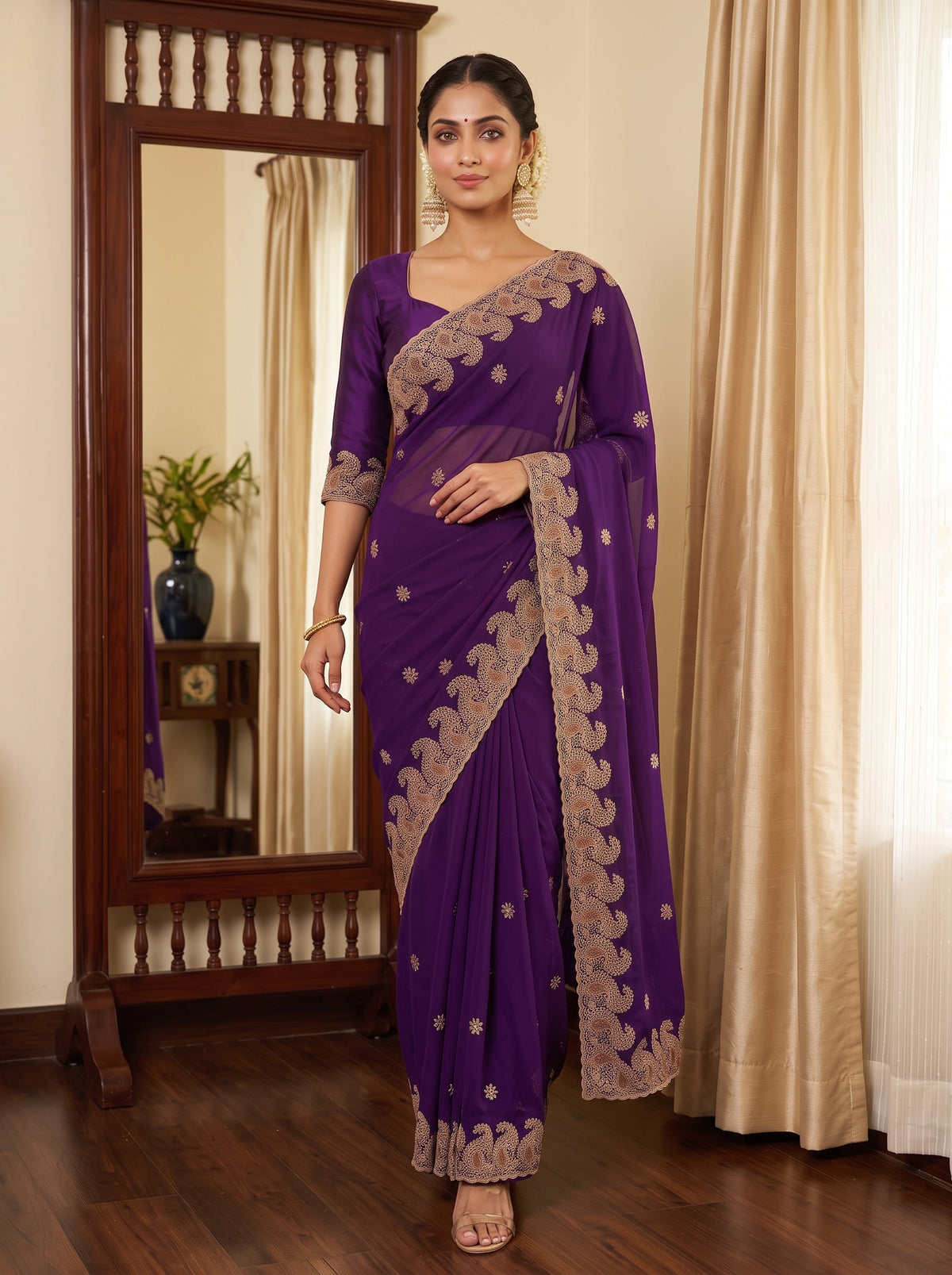 MIMOSA Purple Banarasi Saree — pose 6 styling detail