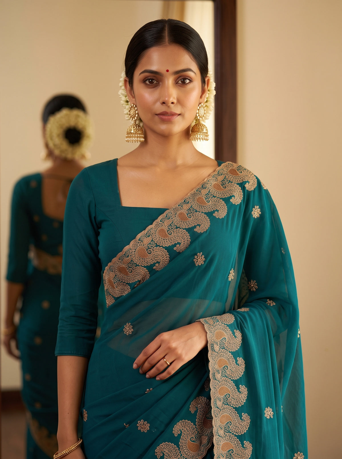 MIMOSA Sapphire Banarasi Saree — pose 10 styling detail