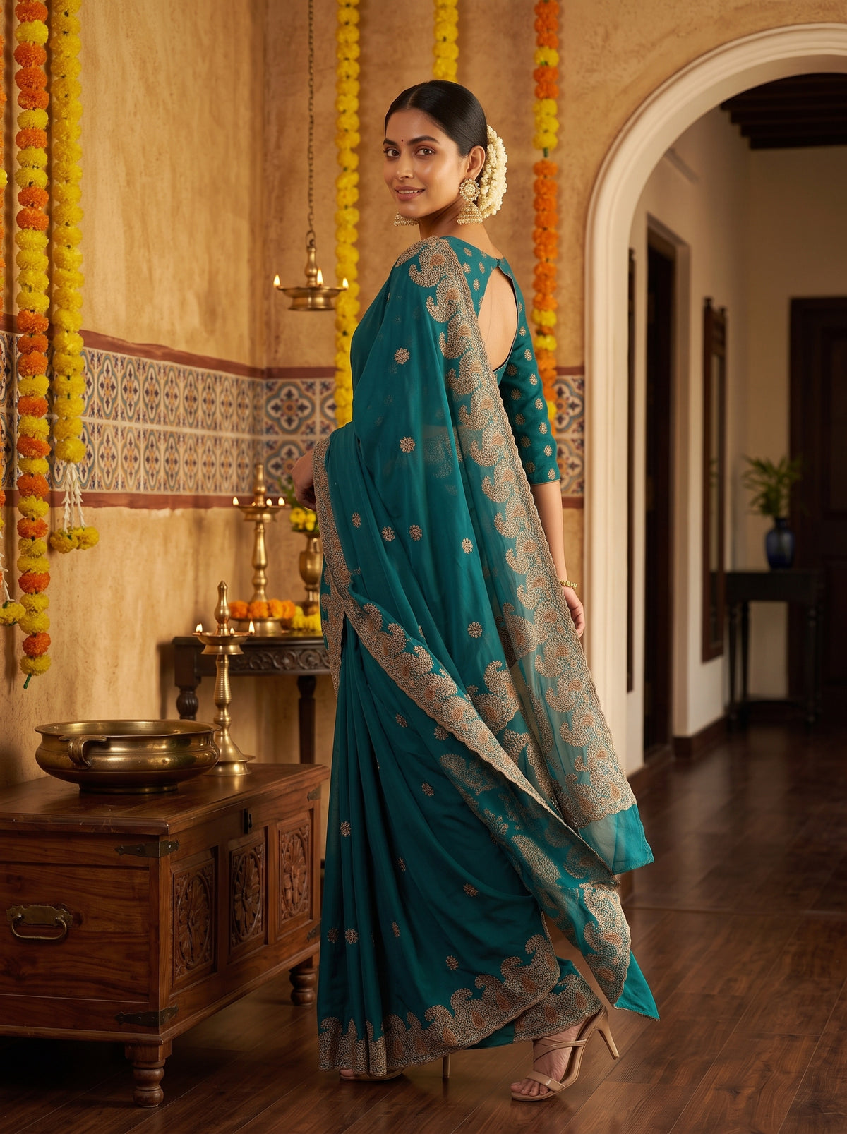MIMOSA Sapphire Banarasi Saree — pose 5 styling detail