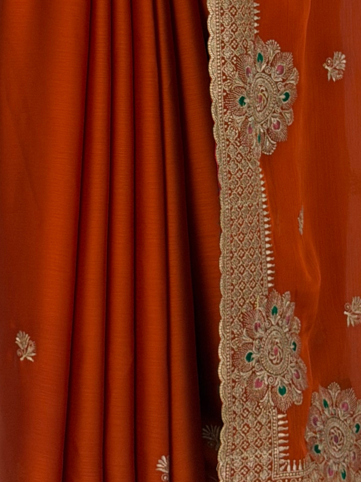 MIMOSA Orange Banarasi Chiffon Saree — fleets shot full lifestyle
