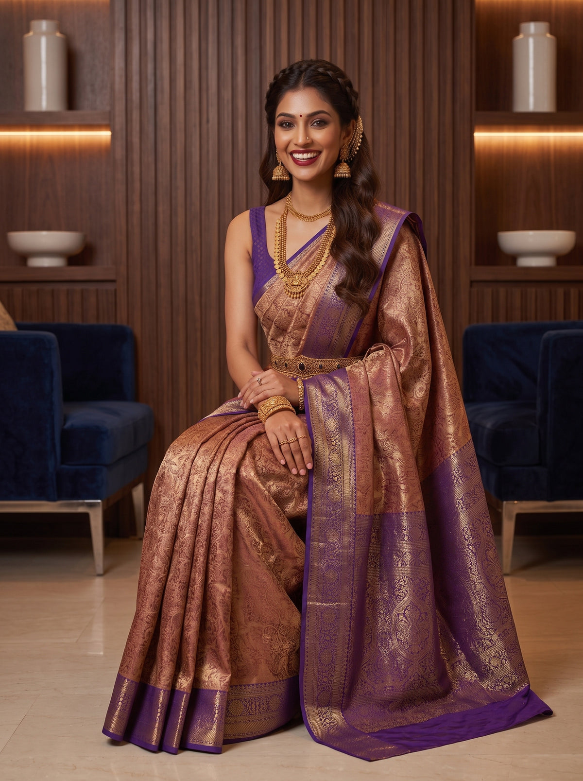 MIMOSA Maroon Kanjivaram Saree — pose 10 styling detail