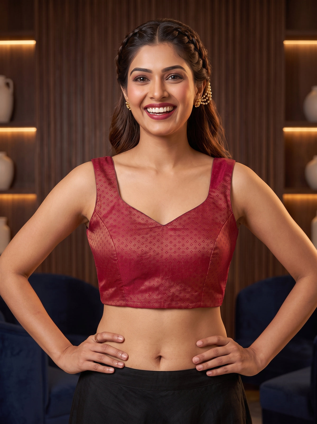 MIMOSA Navy Kanjivaram Saree — blouse close-up
