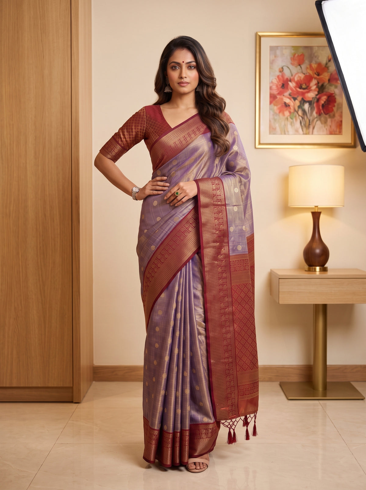 MIMOSA Jamun Kanjivaram Saree — pose 4 styling detail