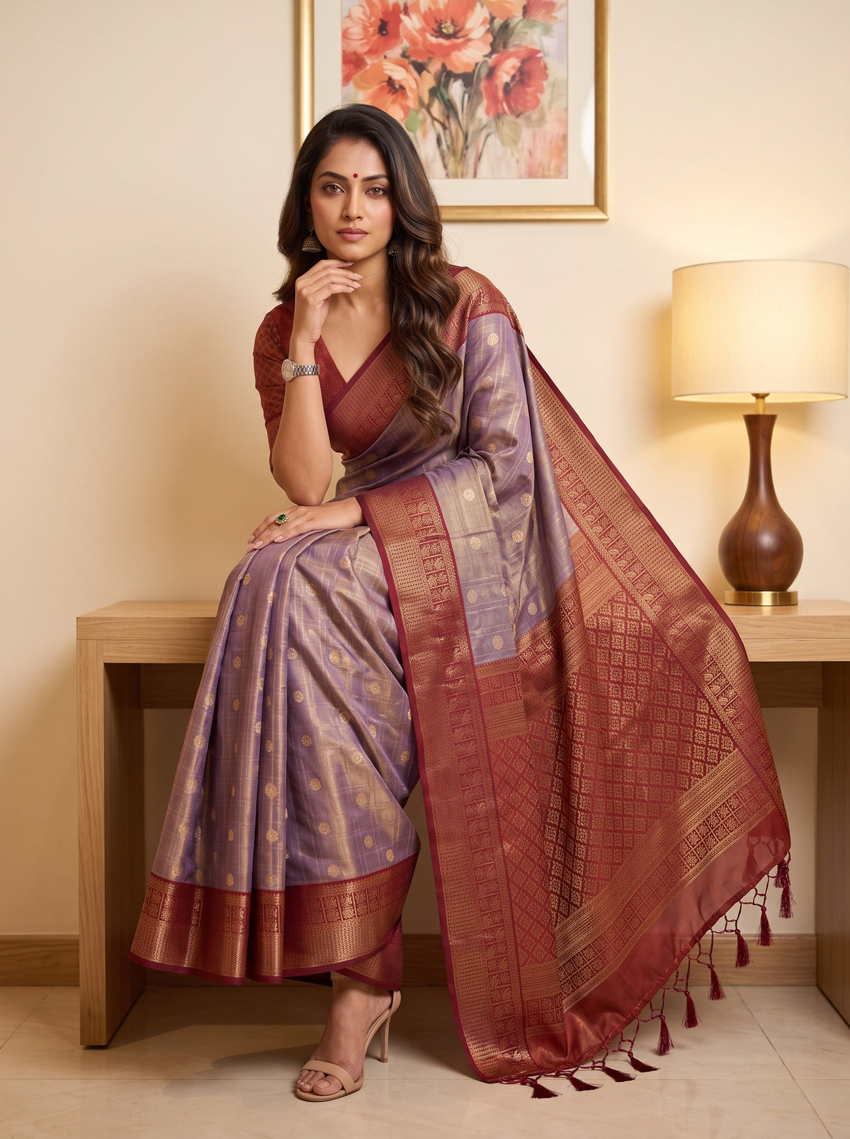MIMOSA Jamun Kanjivaram Saree — pose 8 styling detail