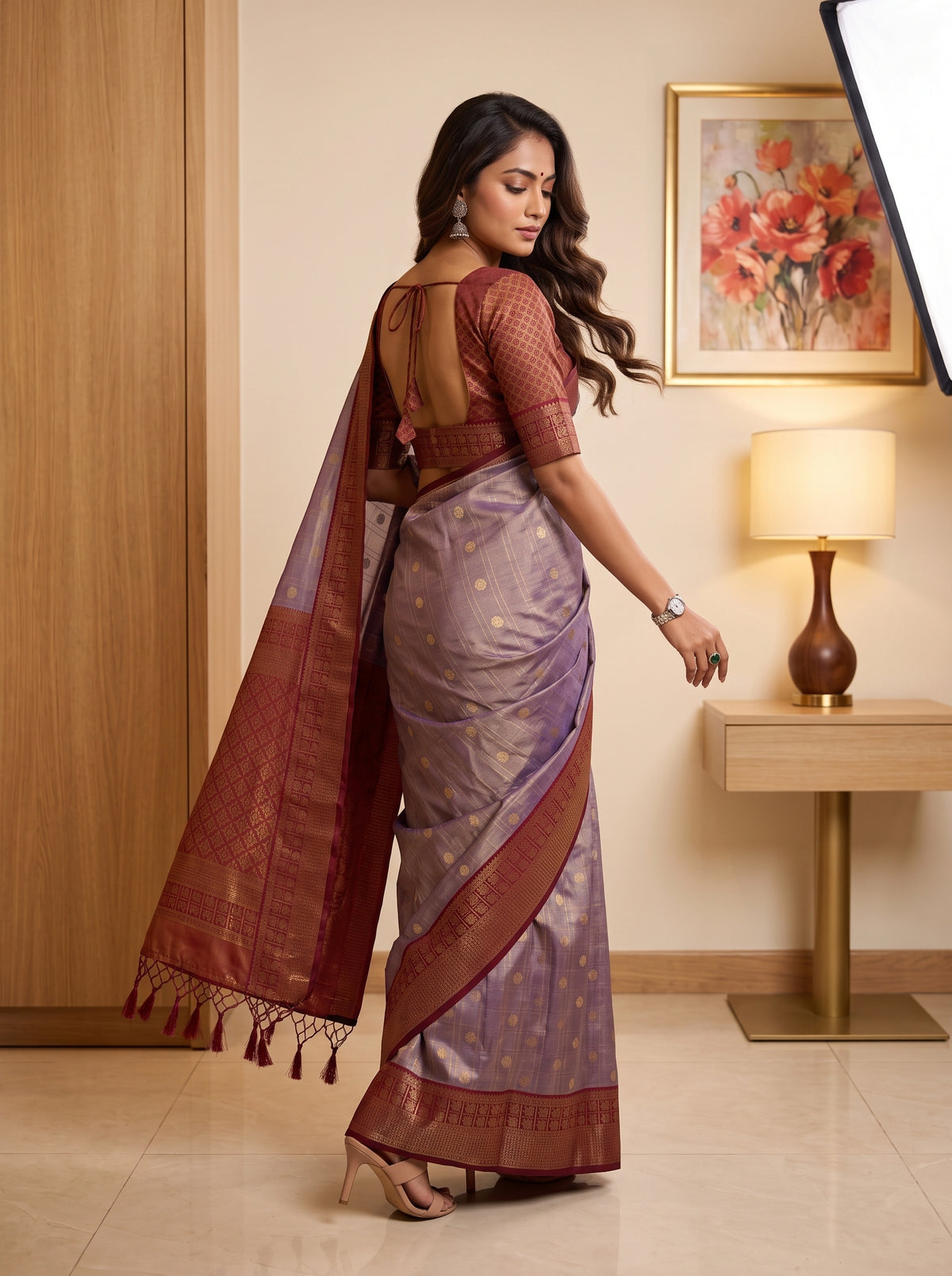MIMOSA Jamun Kanjivaram Saree — pose 9 styling detail