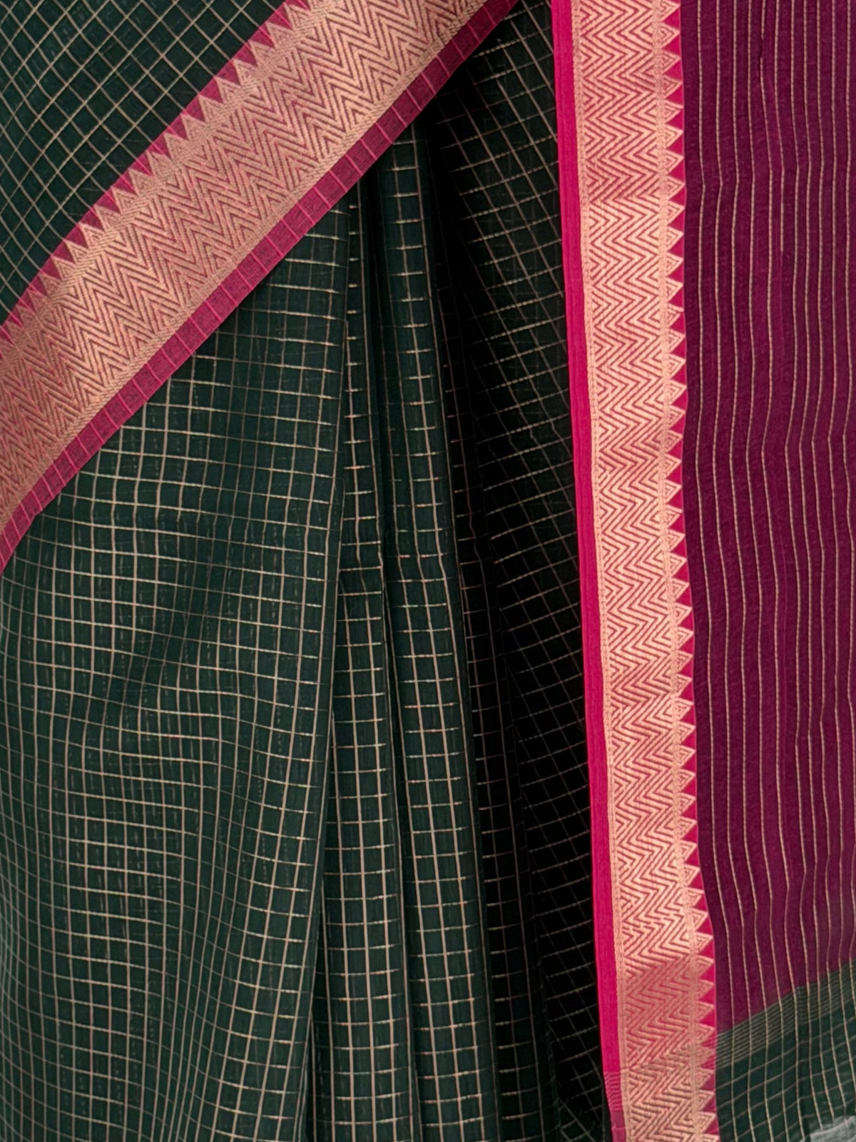 MIMOSA Bottle Green Maheshwari Cotton Saree — fleets shot full lifestyle