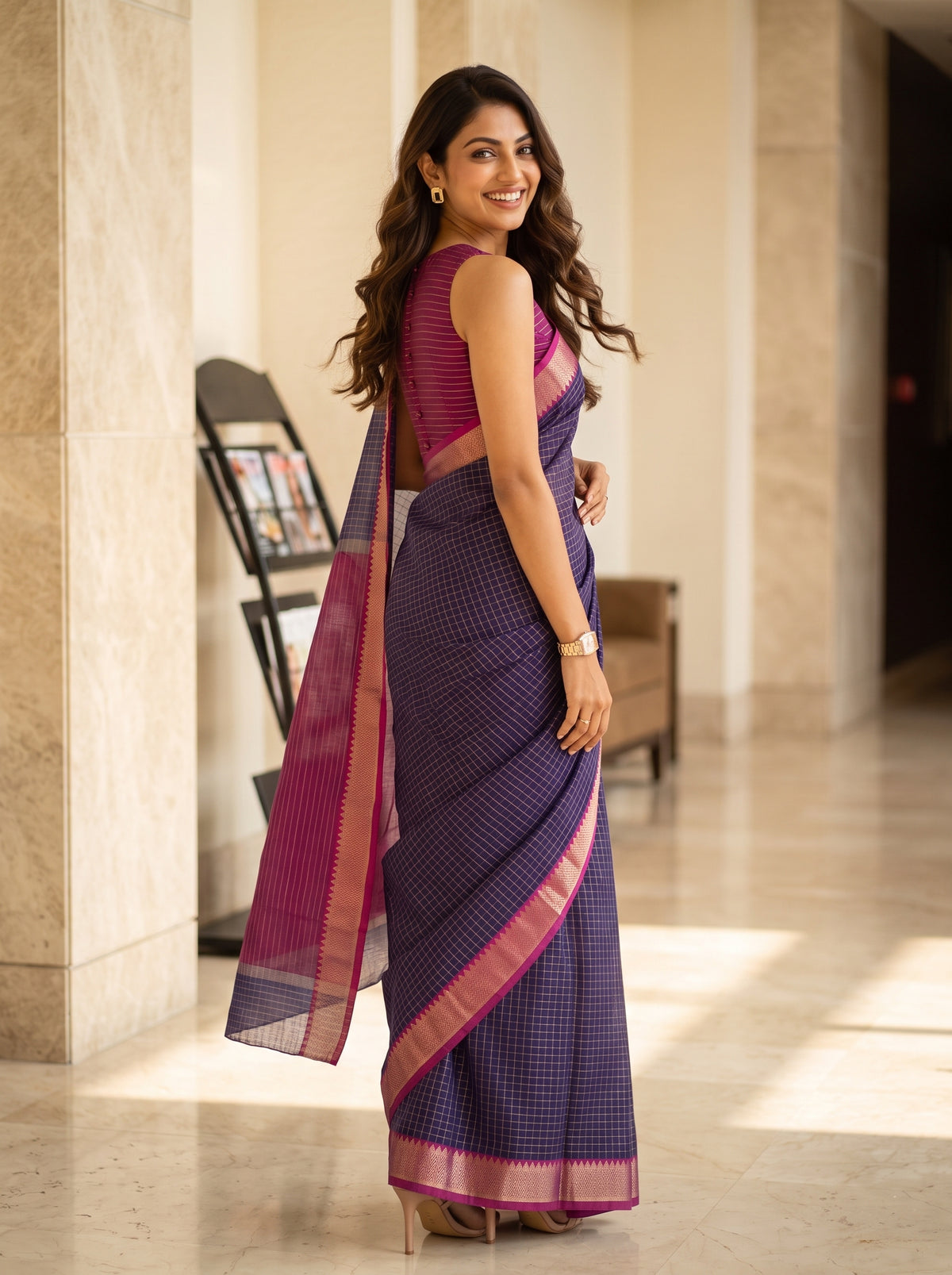 MIMOSA Jamun Maheshwari Cotton Saree — pose 9 styling detail