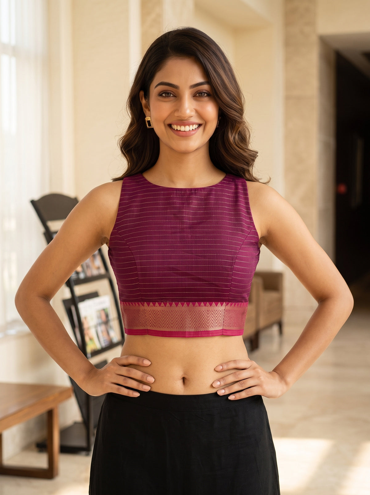 MIMOSA Jamun Maheshwari Cotton Saree — blouse close-up