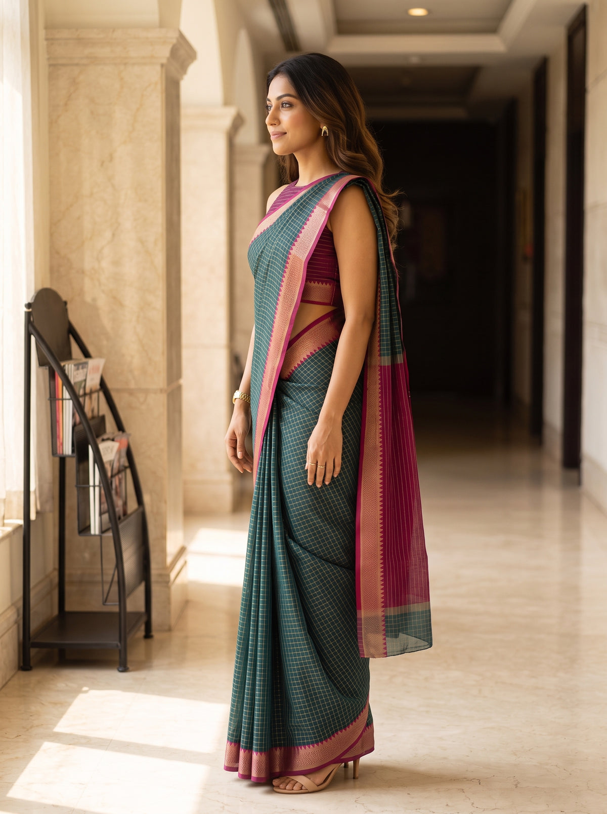 MIMOSA Rama Maheshwari Cotton Saree — pose 3 styling detail