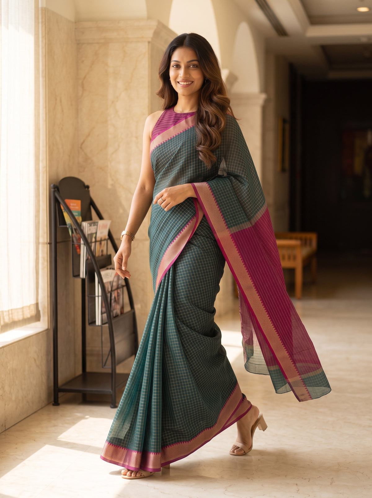 MIMOSA Rama Maheshwari Cotton Saree — pose 6 styling detail