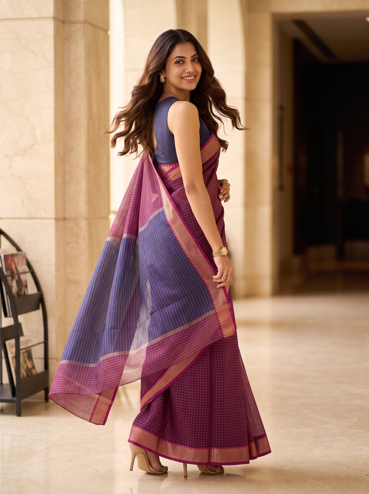 MIMOSA Rani Maheshwari Cotton Saree — pose 9 styling detail