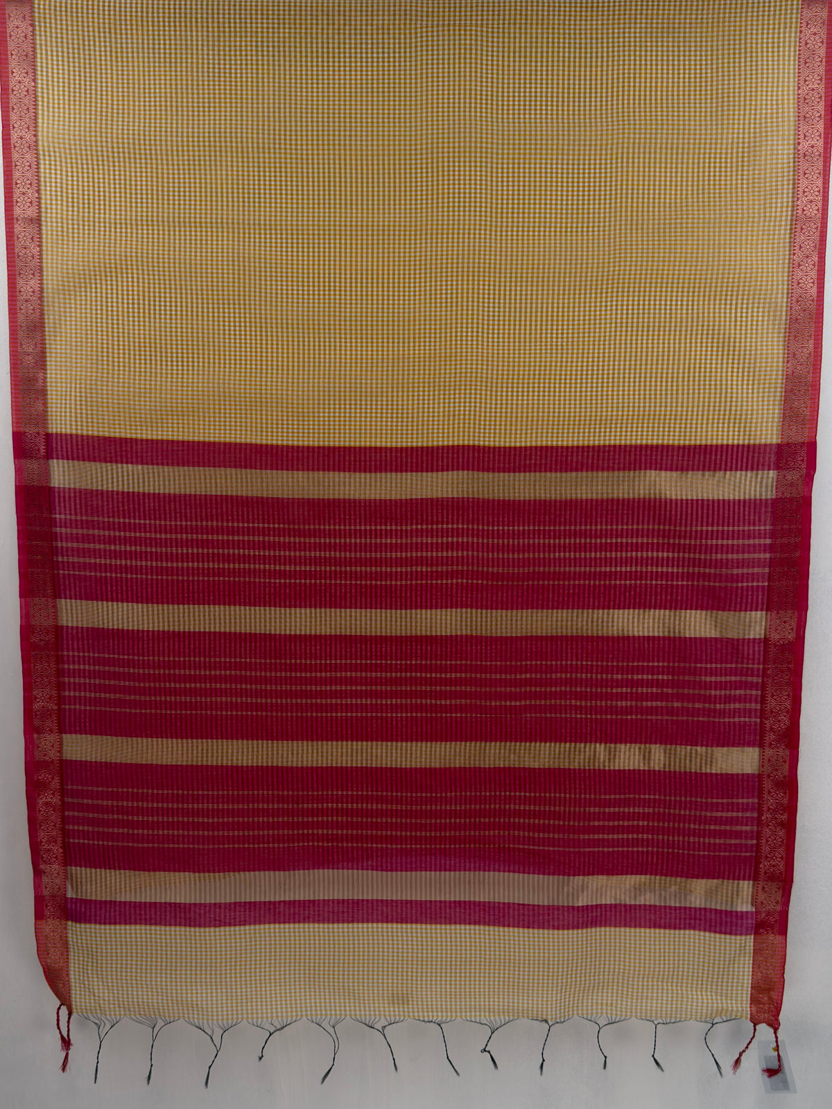MIMOSA Gold Maheshwari Cotton Cotton Saree — pallu and zari work detail