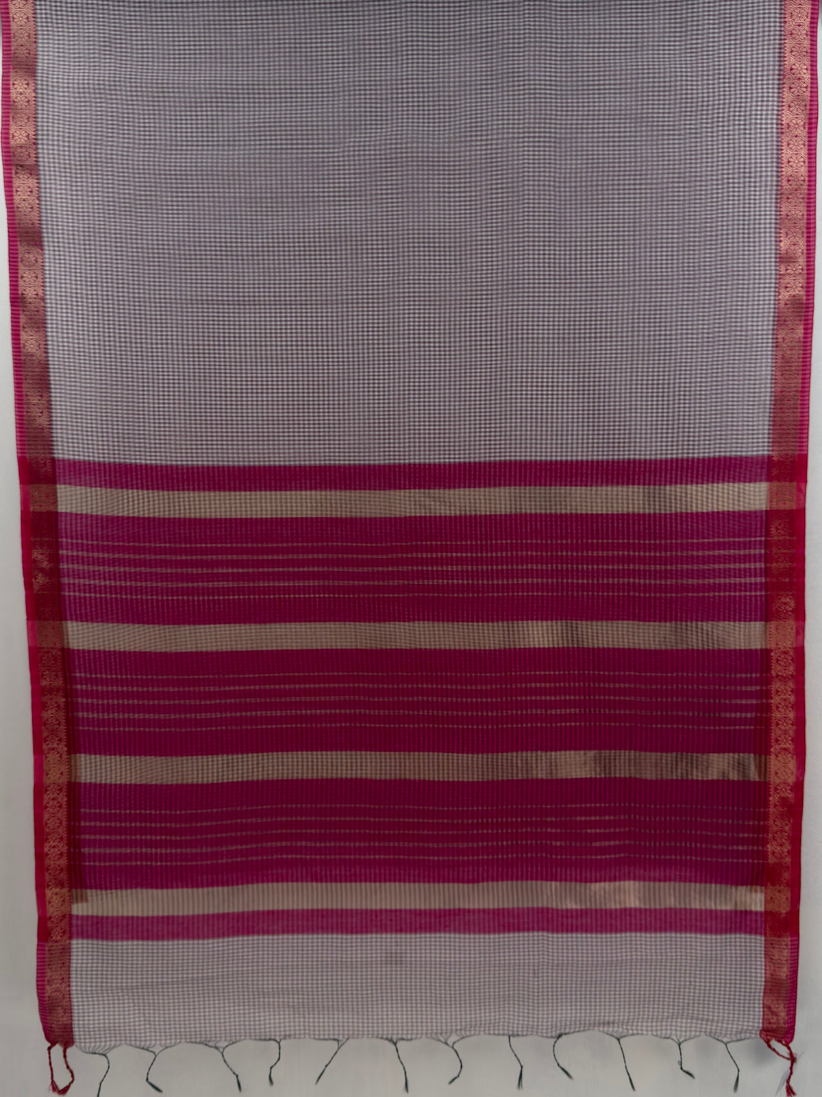 MIMOSA Maroon Maheshwari Cotton Cotton Saree — pallu and zari work detail