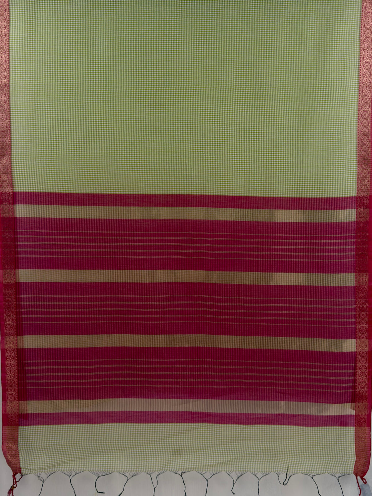 MIMOSA Olive Maheshwari Cotton Cotton Saree — pallu and zari work detail