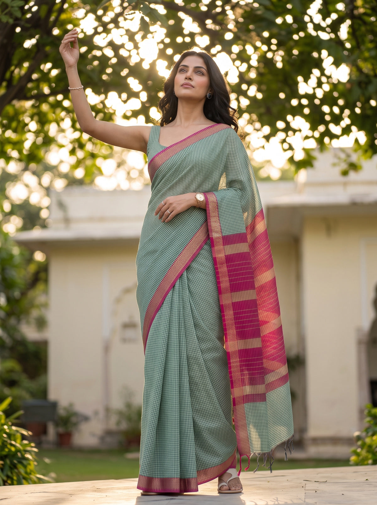 MIMOSA Rama Maheshwari Cotton Cotton Saree — pose 5 styling detail