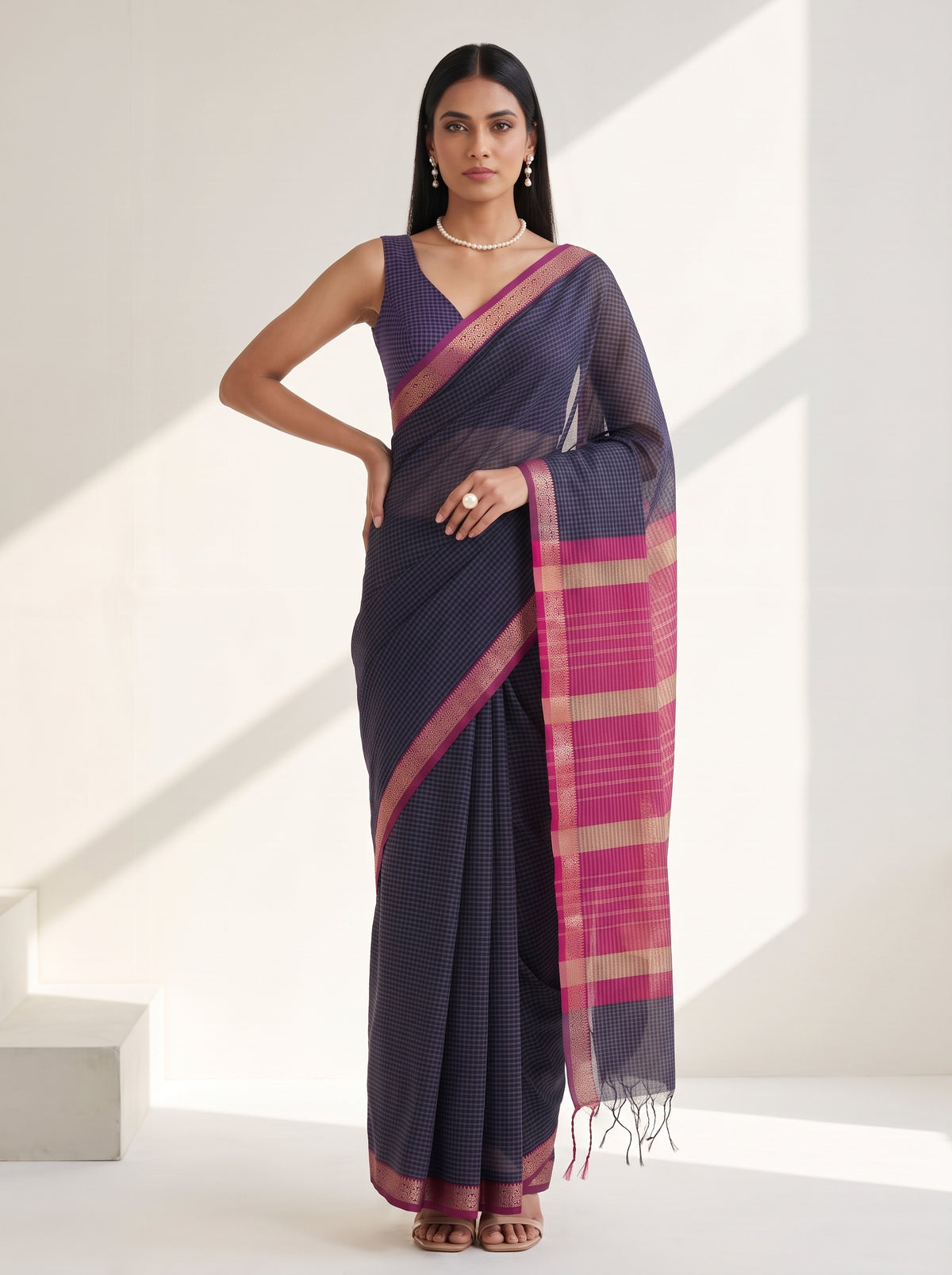 MIMOSA Jamun Maheshwari Cotton Cotton Saree — pose 4 styling detail