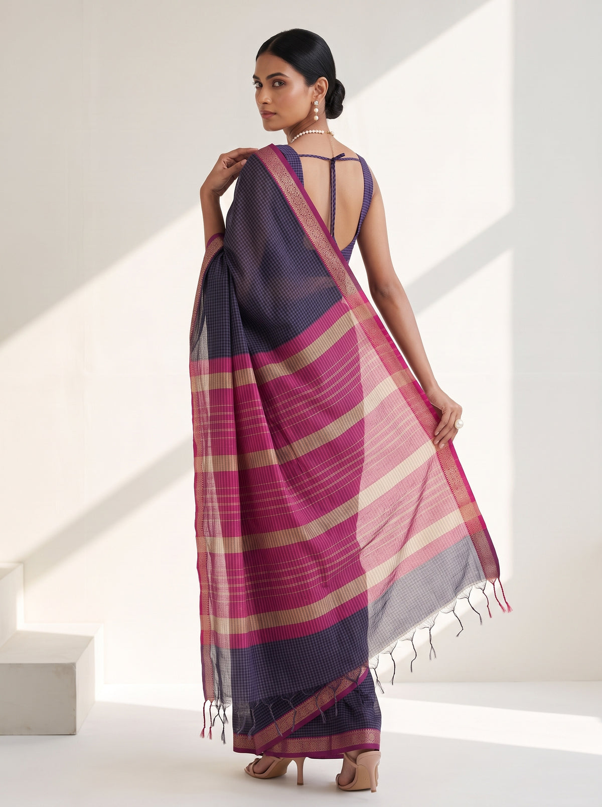 MIMOSA Jamun Maheshwari Cotton Cotton Saree — pose 7 styling detail