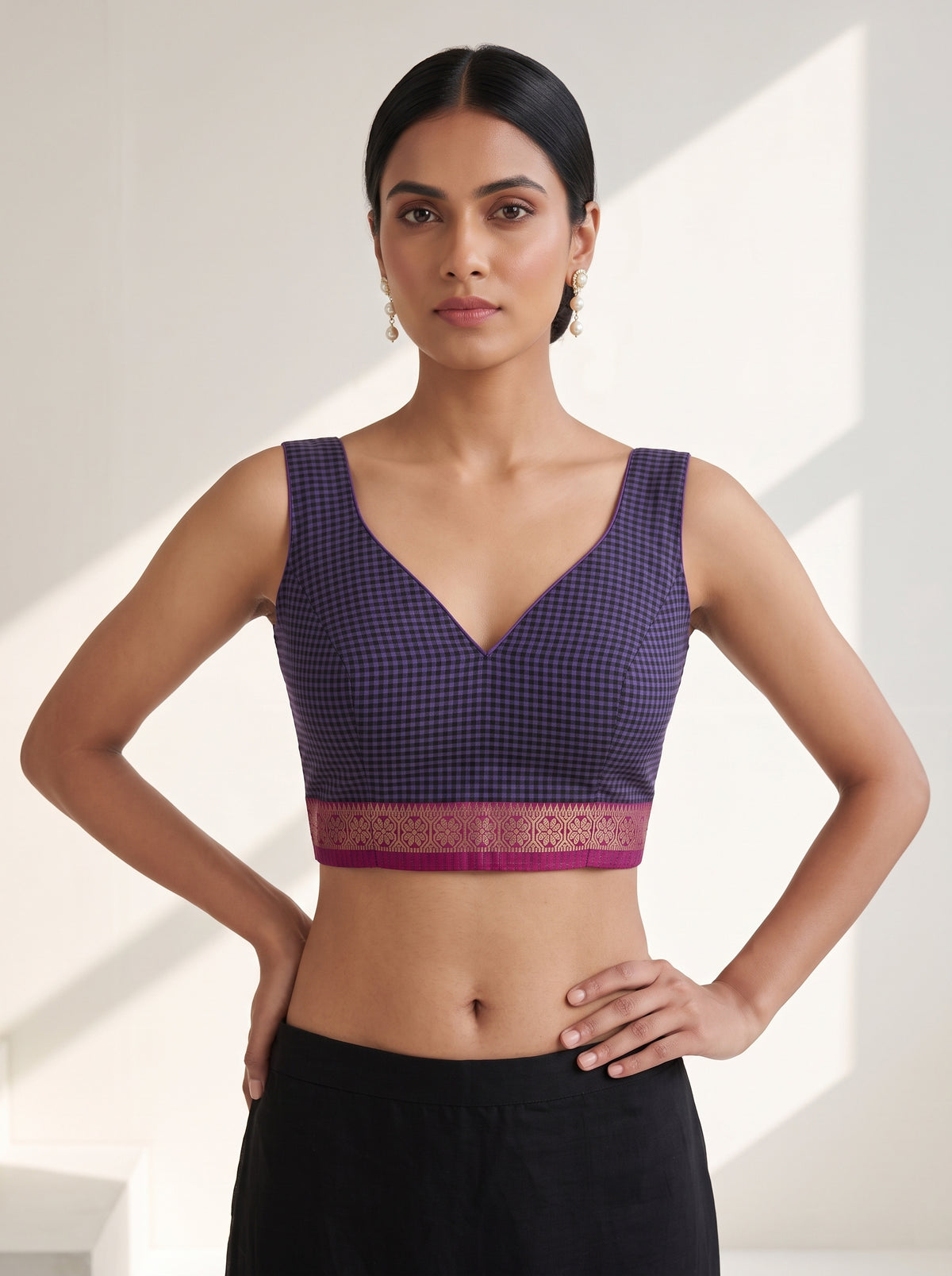 MIMOSA Jamun Maheshwari Cotton Cotton Saree — blouse close-up
