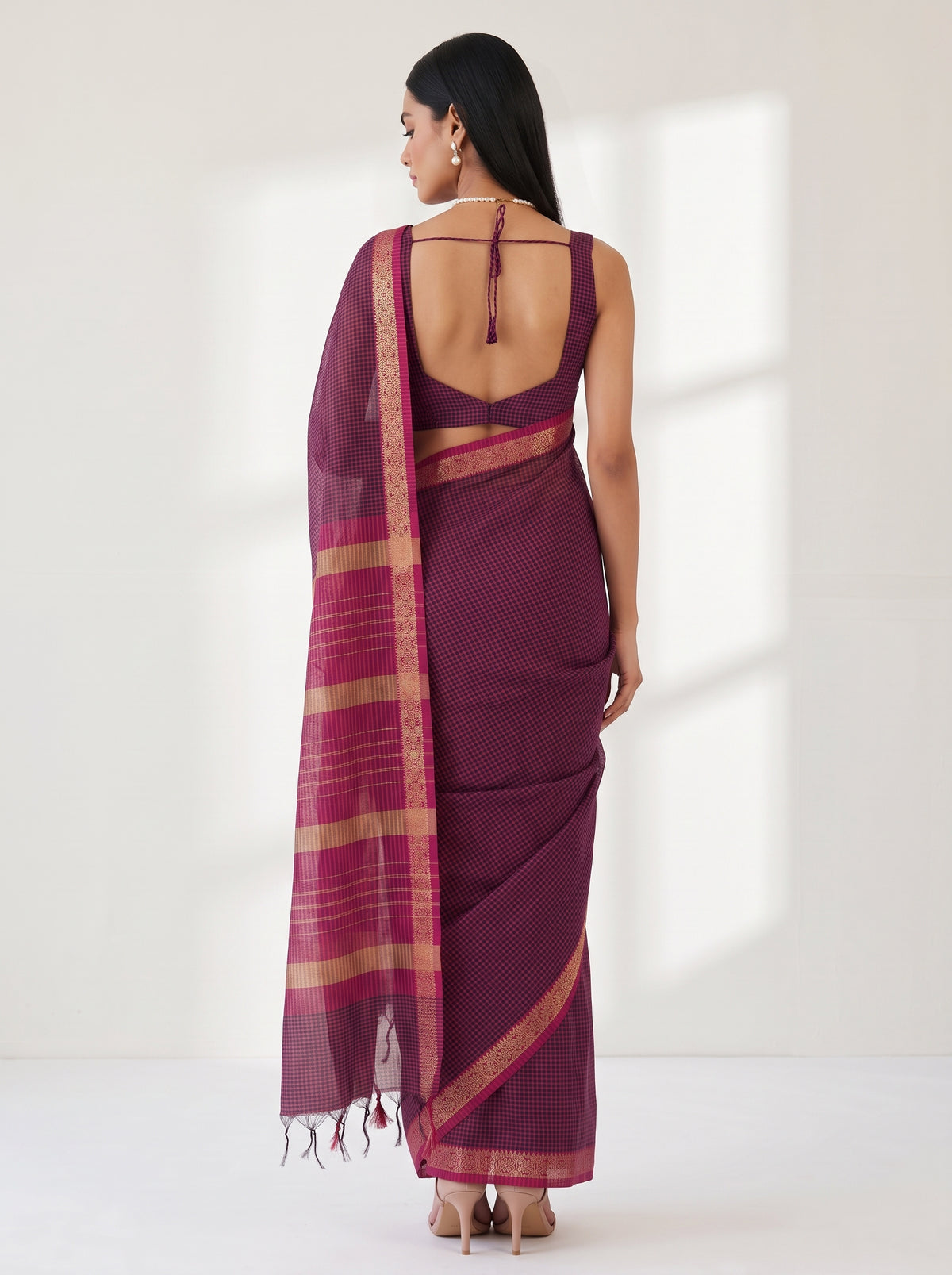 MIMOSA Rani Maheshwari Cotton Cotton Saree — Saree shot pallu and body