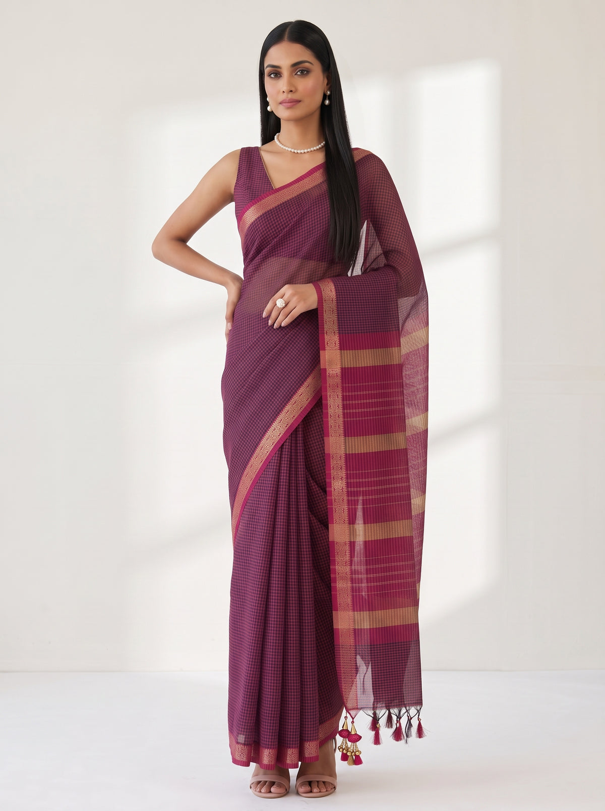 MIMOSA Rani Maheshwari Cotton Cotton Saree — pose 4 styling detail