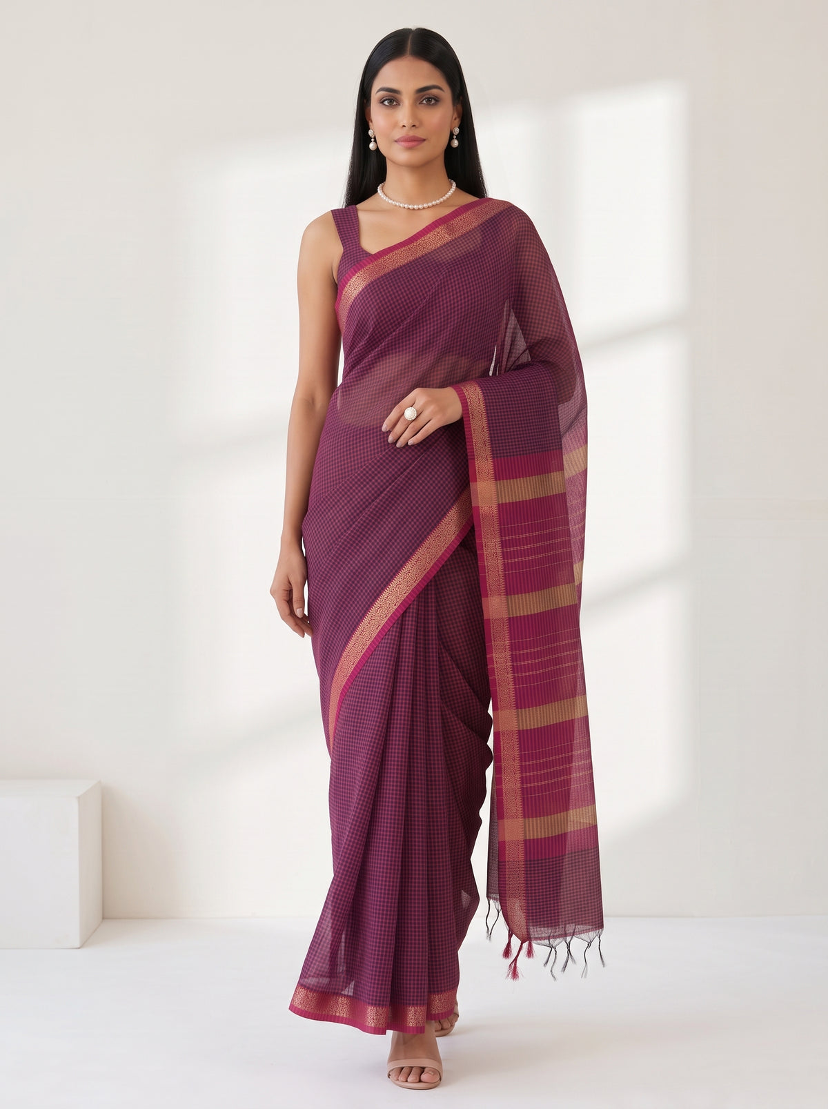 MIMOSA Rani Maheshwari Cotton Cotton Saree — pose 6 styling detail