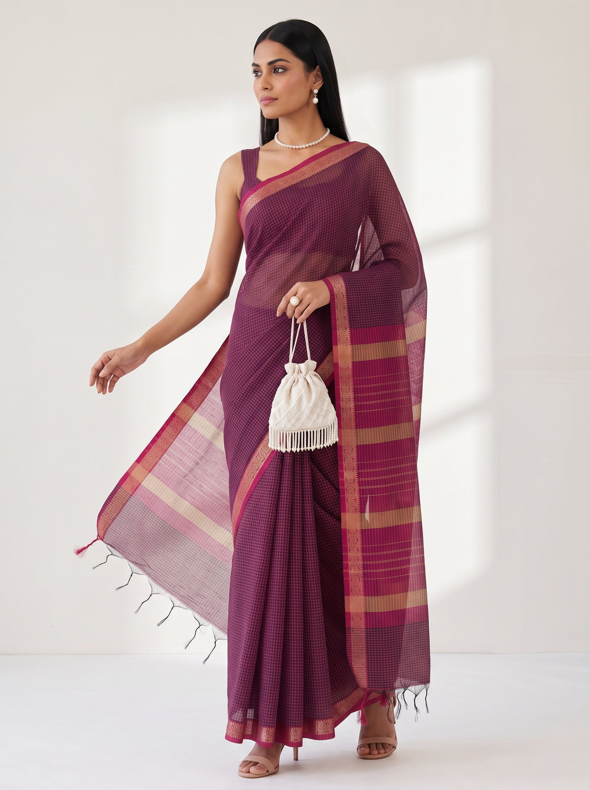 MIMOSA Rani Maheshwari Cotton Cotton Saree — pose 9 styling detail