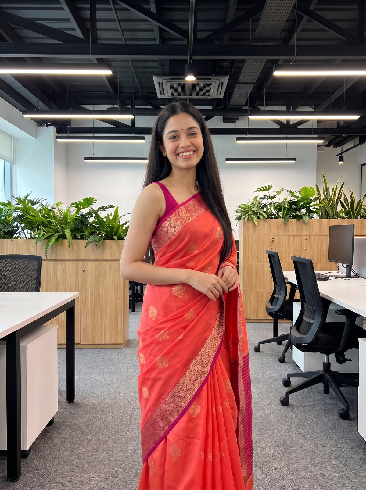 MIMOSA Peach Maheshwari Cotton Cotton Saree — pose 10 styling detail