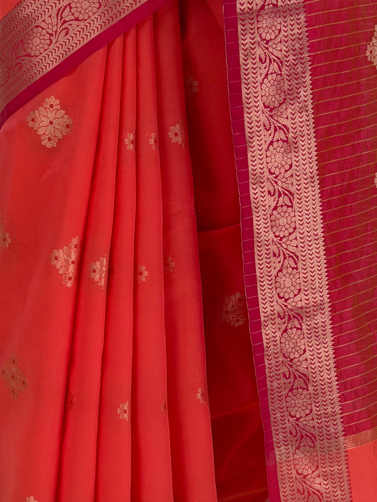 MIMOSA Peach Maheshwari Cotton Cotton Saree — fleets shot full lifestyle