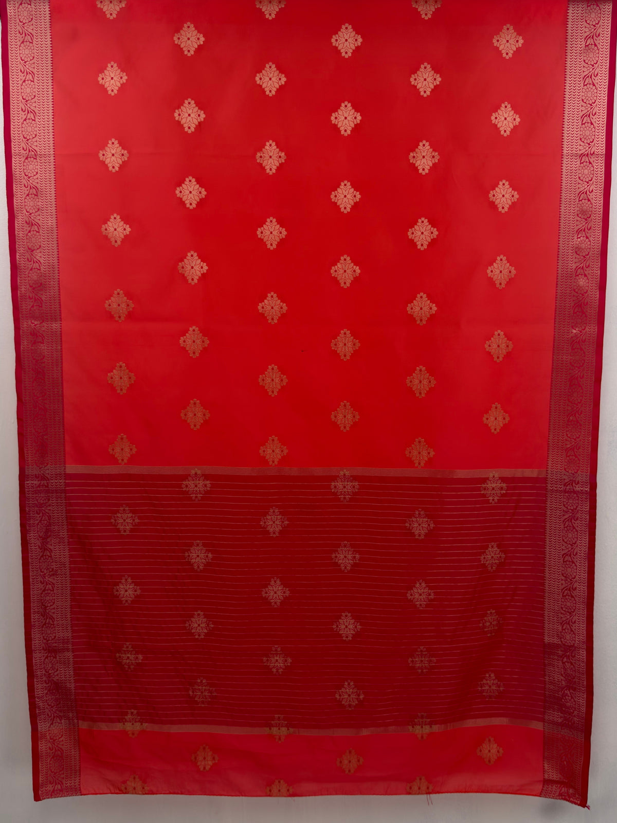 MIMOSA Peach Maheshwari Cotton Cotton Saree — pallu and zari work detail