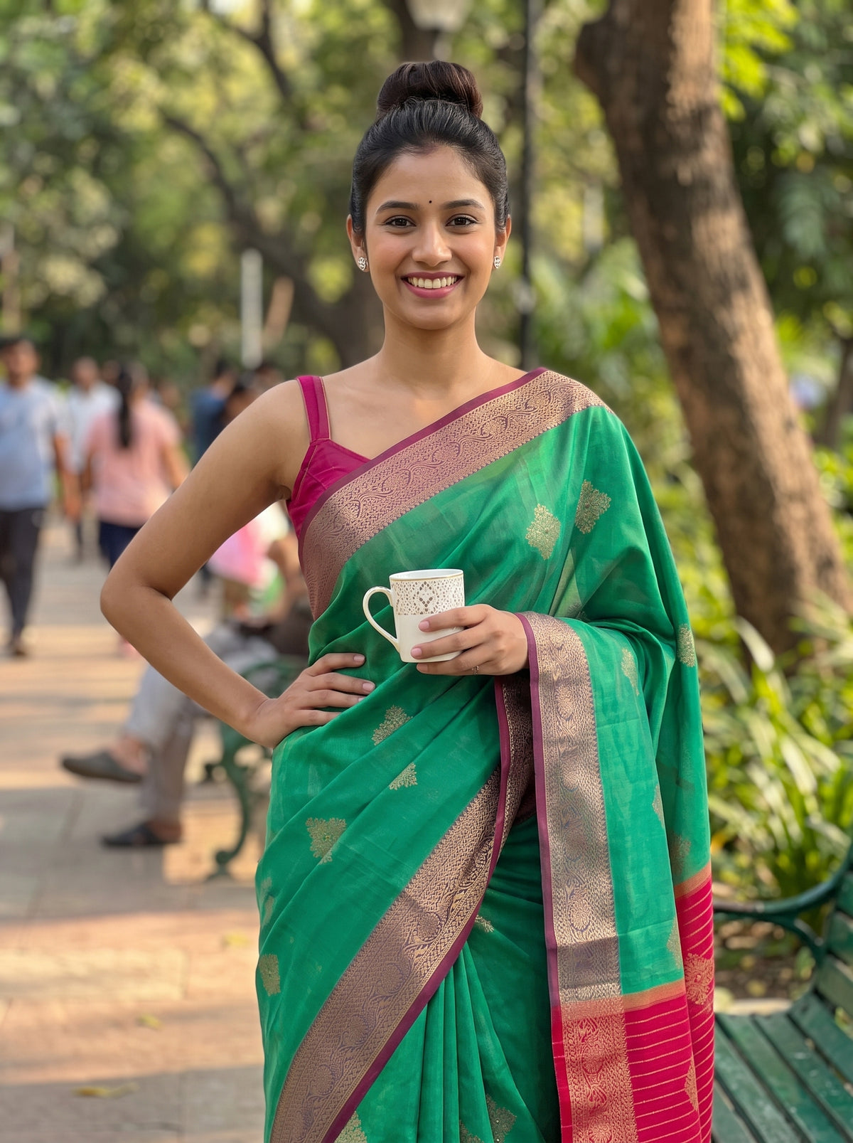 MIMOSA Rama Maheshwari Cotton Cotton Saree — pose 4 styling detail