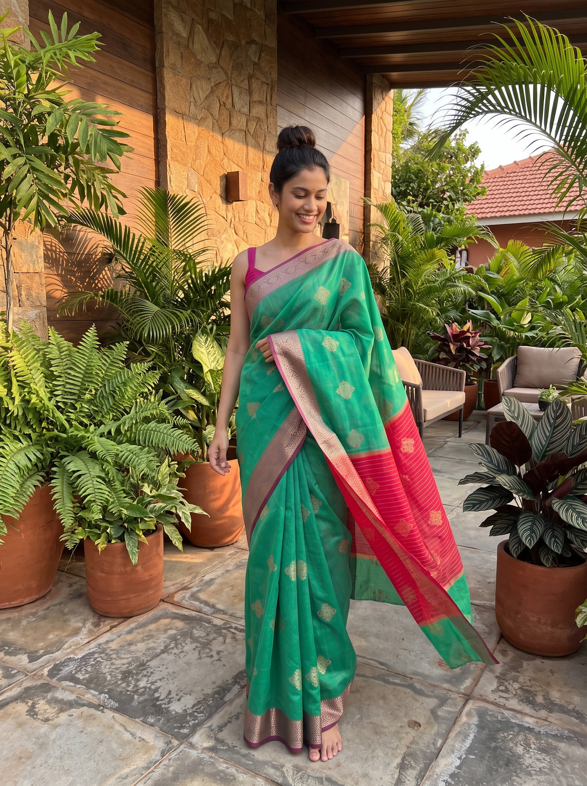 MIMOSA Rama Maheshwari Cotton Cotton Saree — pose 9 styling detail