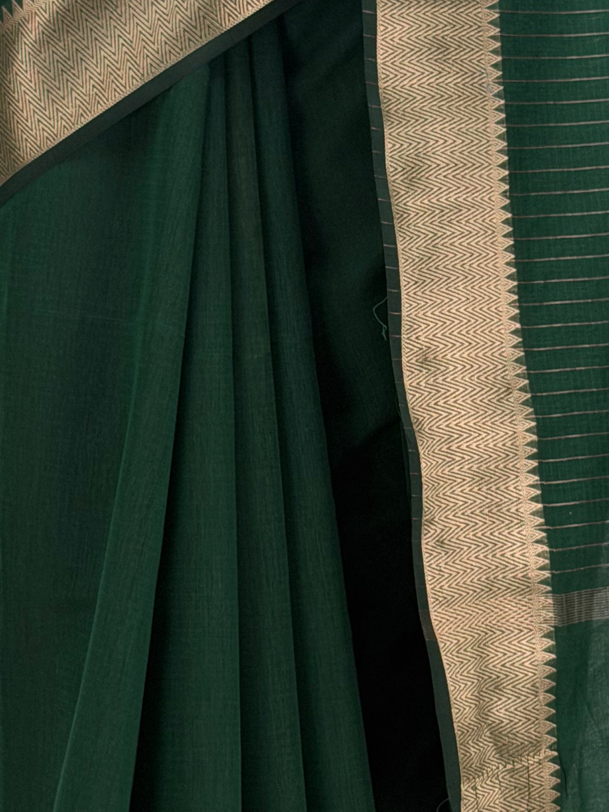 MIMOSA Bottle Green Maheshwari Cotton Saree — fleets shot full lifestyle