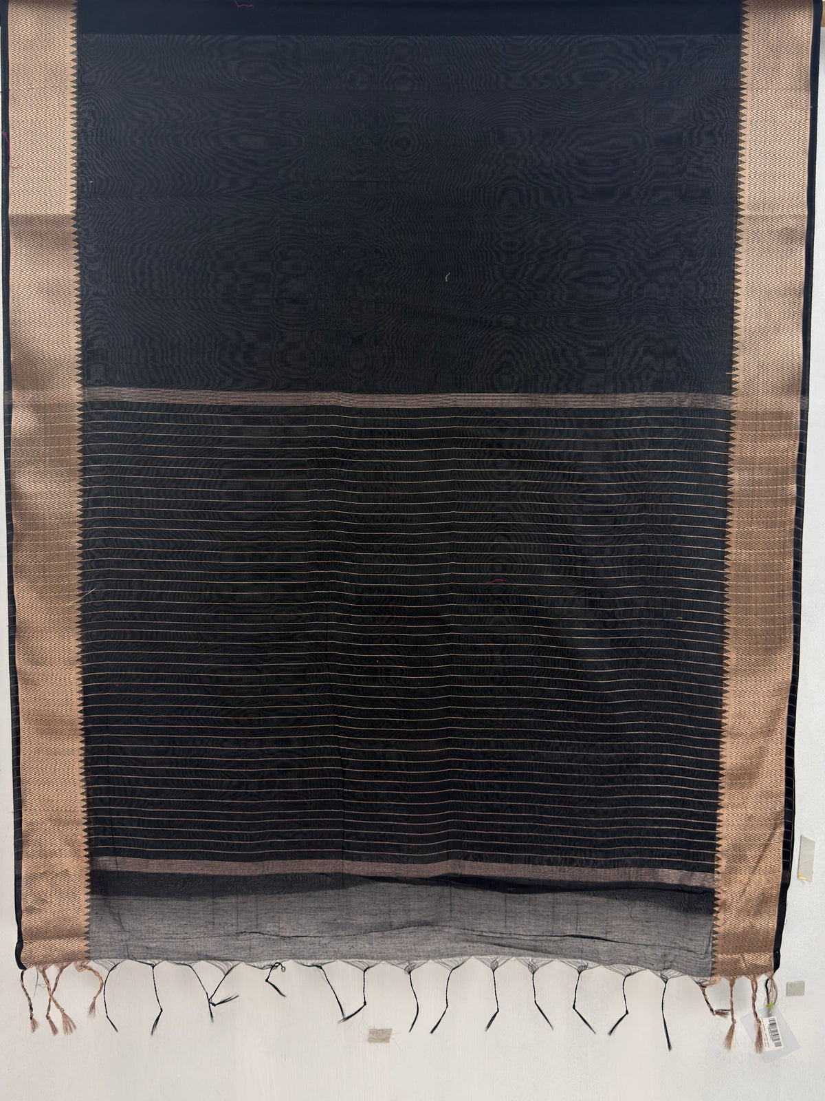 MIMOSA Black Maheshwari Cotton Saree — pallu and zari work detail