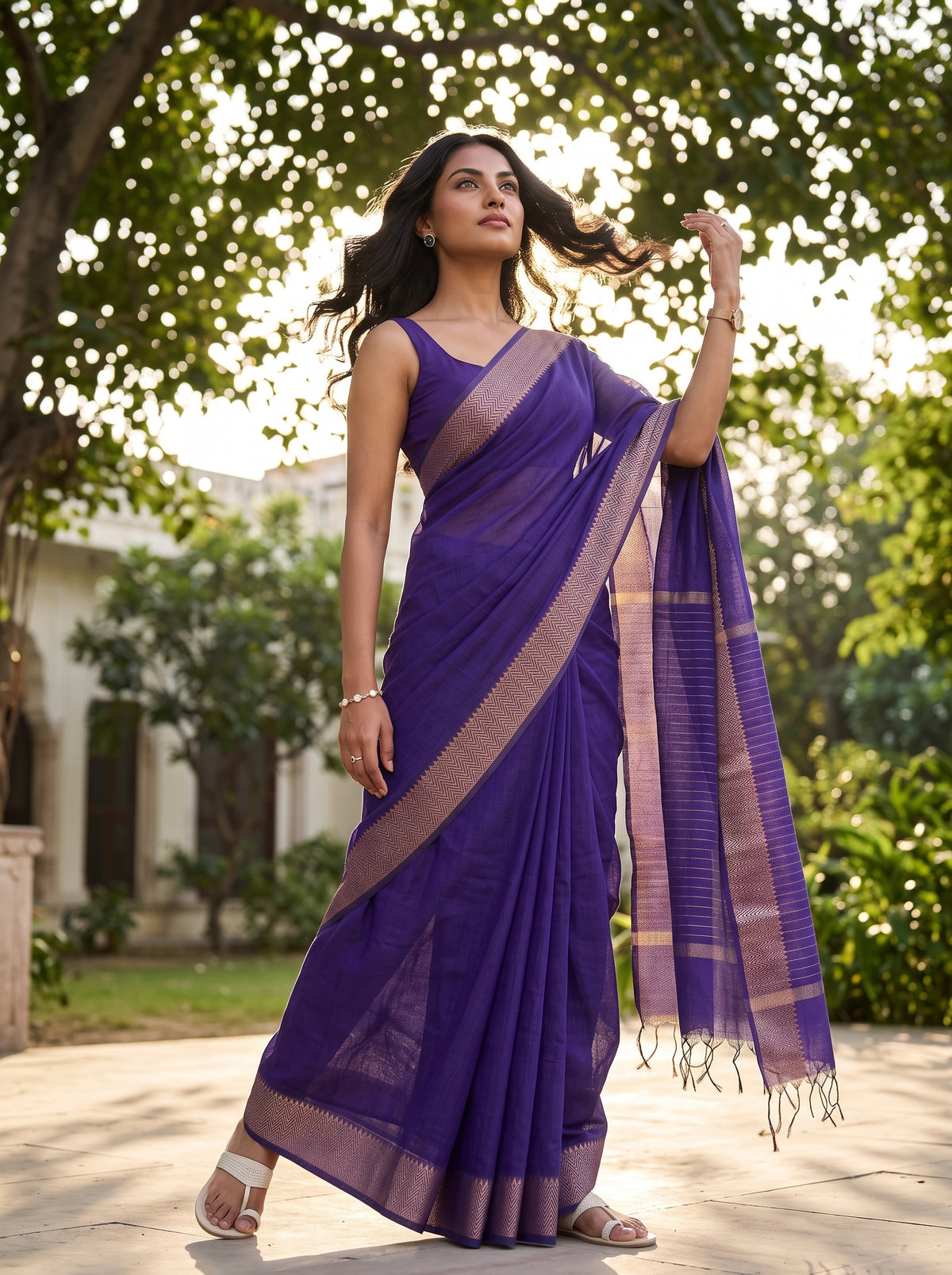 MIMOSA Jamun Maheshwari Cotton Saree — pose 5 styling detail