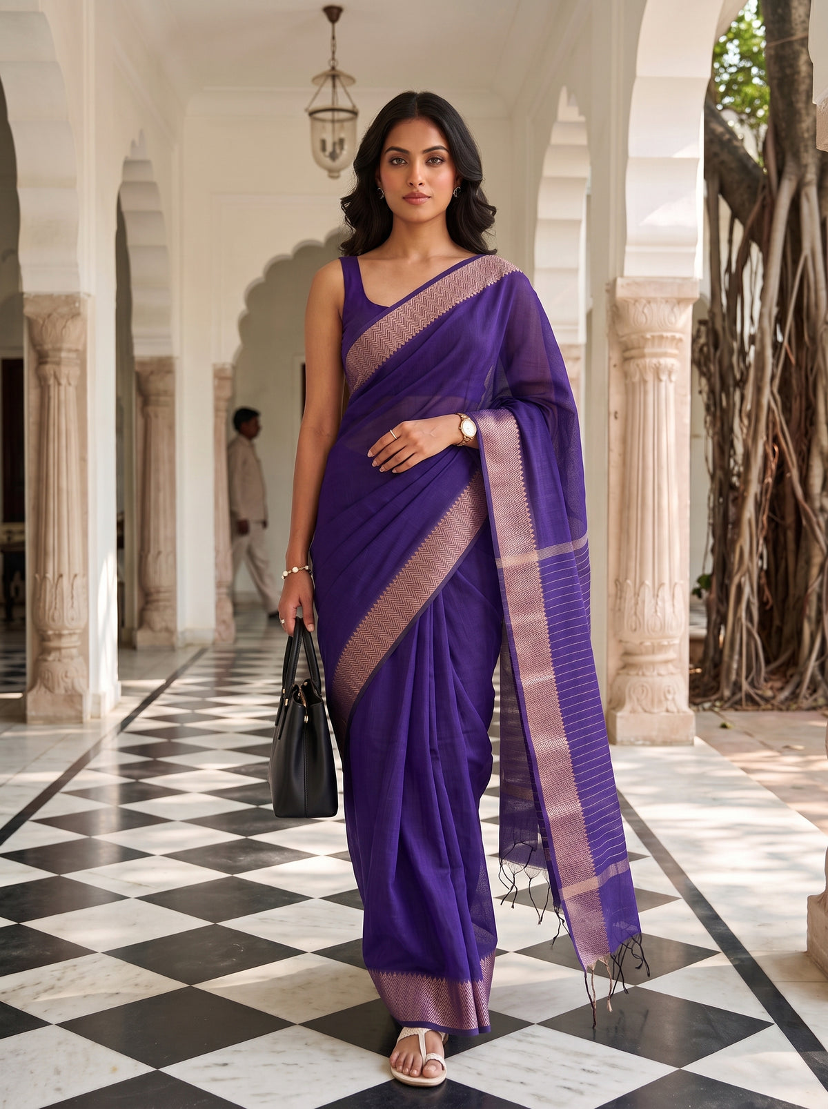 MIMOSA Jamun Maheshwari Cotton Saree — pose 6 styling detail
