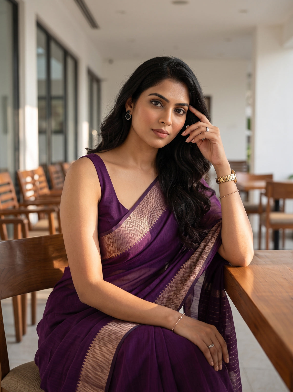 MIMOSA Magenta Maheshwari Cotton Saree — pose 10 styling detail
