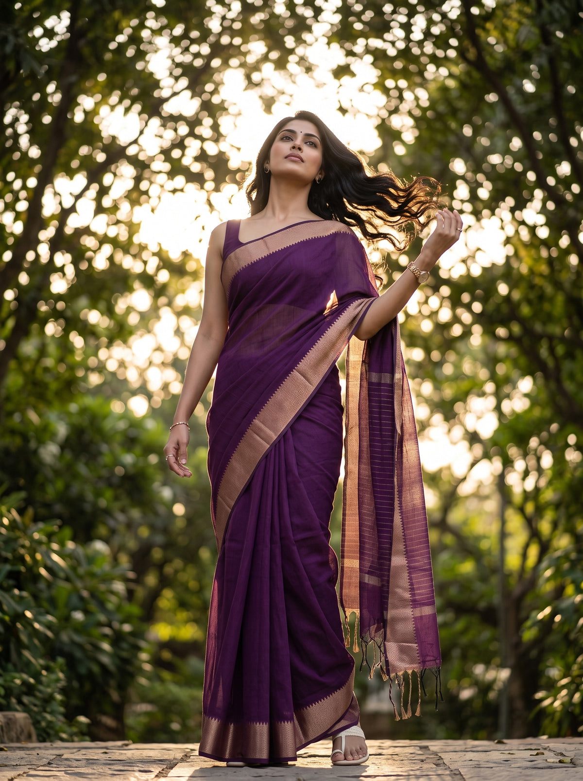 MIMOSA Magenta Maheshwari Cotton Saree — pose 5 styling detail