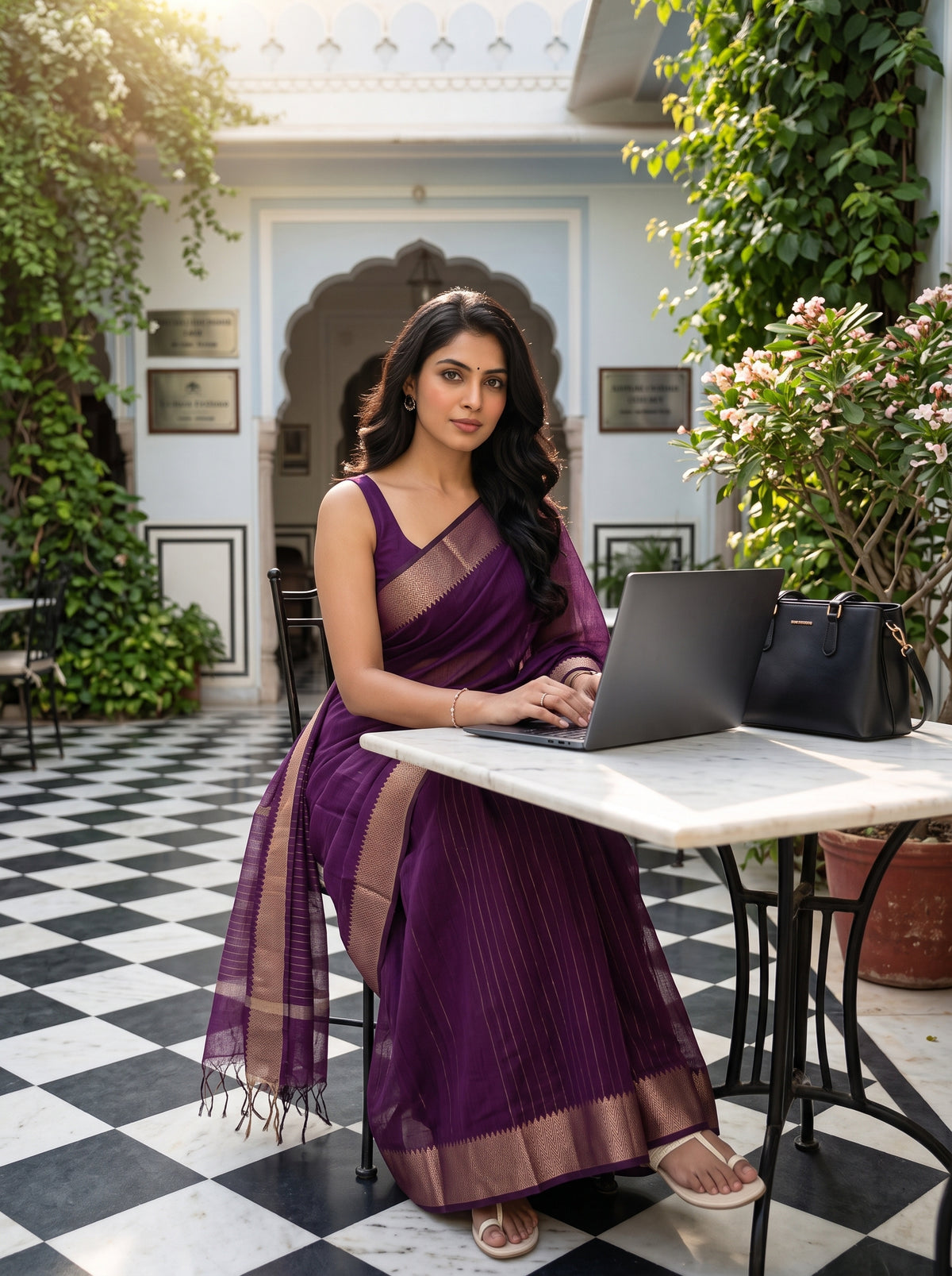 MIMOSA Magenta Maheshwari Cotton Saree — pose 8 styling detail